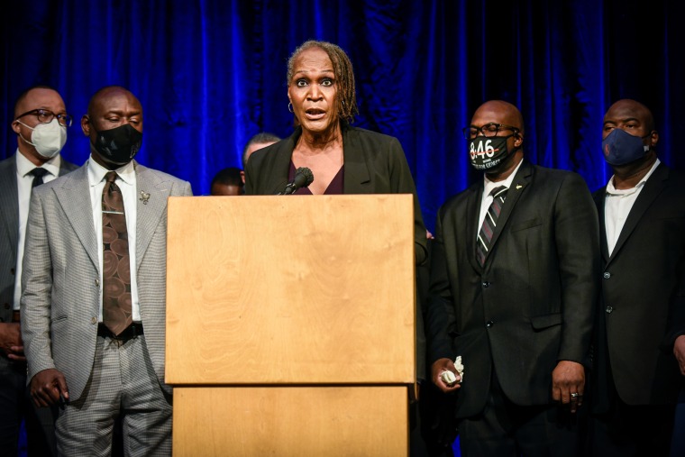 Minneapolis City Council Vice President Andrea Jenkins addresses the media during a news conference in Minneapolis, on March 12, 2021.