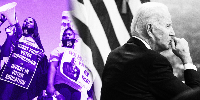 Photo Illustration: President Biden faces desperate calls from Democrats, including Madison and voting rights groups, to get pass a voting rights bill somehow, someway