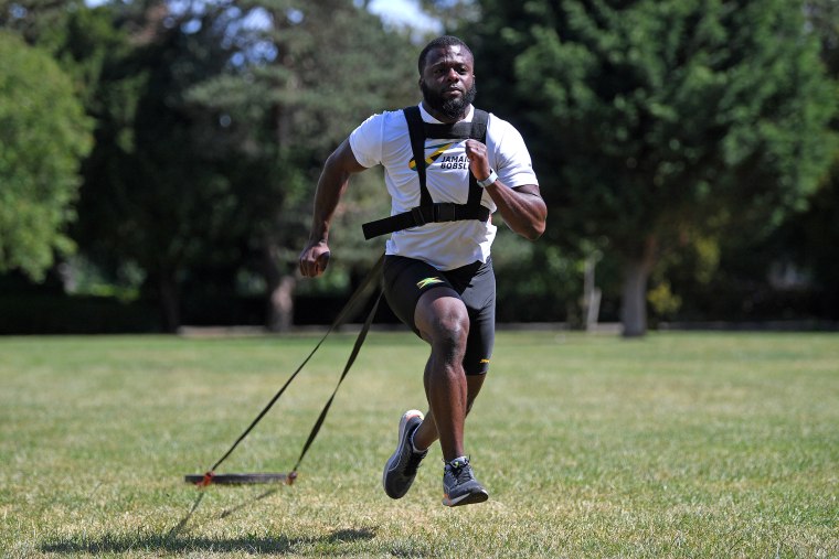 Image: Shanwayne Stephens sprints during training on June 2, 2020 in Peterborough, England.