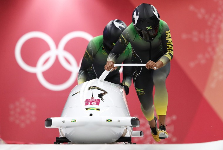 Image: Jazmine Fenlator-Victorian and Carrie Russell of Jamaica at the PyeongChang 2018 Winter Olympic Games on Feb. 21, 2018.