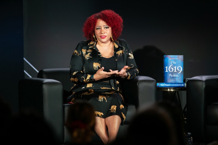 Nikole Hannah-Jones discusses her book, The 1619 Project: A New Origin Story, on Nov. 30, 2021, in Los Angeles.
