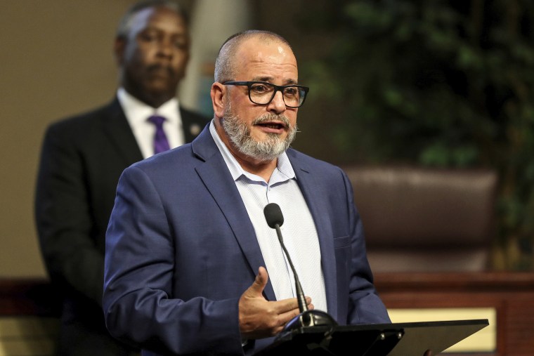 Dr. Raul Pino, Health Officer for the Florida Department of Health in Orange County, speaks during a press conference on April 3, 2020 in Orlando, Fla.