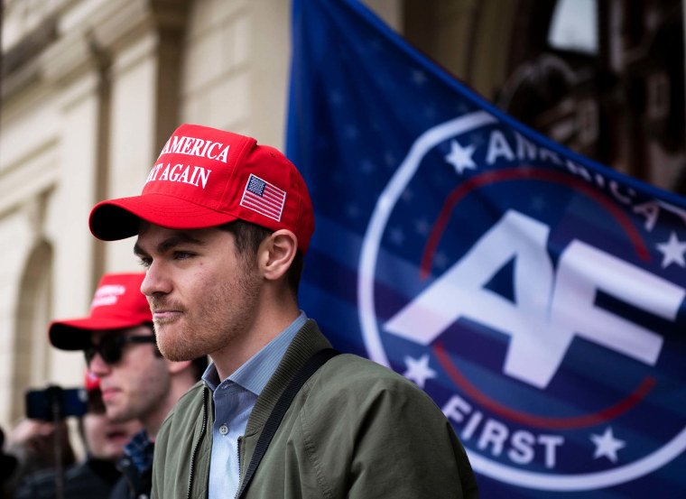 Far right activist Nick Fuentes holds a rally at the Michigan State Capitol in Lansing on November 11, 2020.