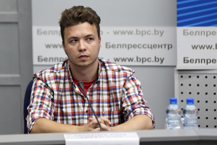Belarusian dissident journalist Raman Pratasevich attends a news conference at the National Press Center of Ministry of Foreign Affairs in Minsk, Belarus, on June 14, 2021.