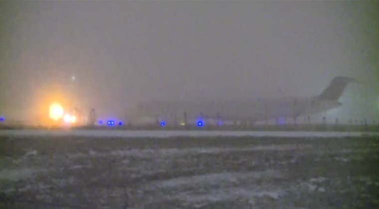 No injuries were reported Friday when a taxiing plane slid off the runway at Raleigh-Durham International Airport.