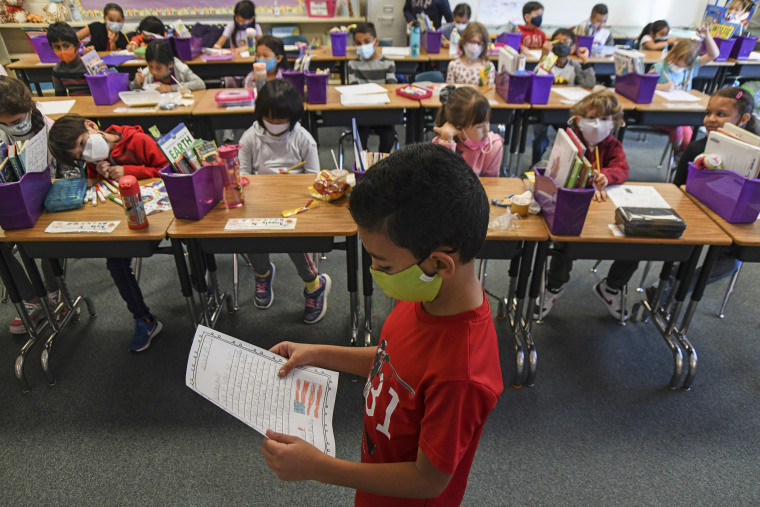 Image: Students at Colin L. Powell Elementary School in class in Centreville, Va.