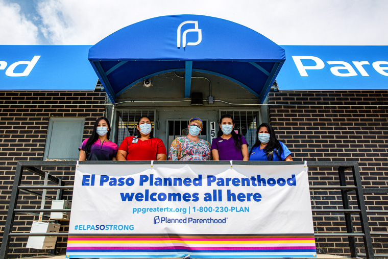 Miranda Aguirre, far right, stands with staff at the Planned Parenthood in El Paso, Texas.