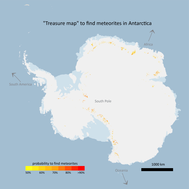 The meteorite "treasure map" of Antarctica shows how the objects are not evenly dispersed throughout the ice sheet.
