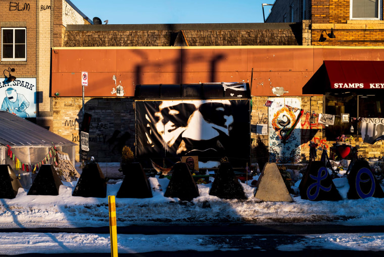A general view of the memorial site known as George Floyd Square on January 20 in Minneapolis, MN.