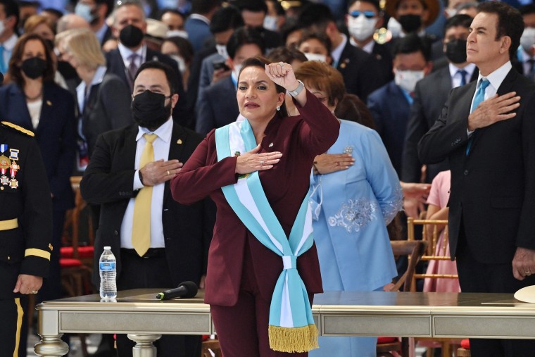 Image: Xiomara Castro during her inauguration ceremony, in Tegucigalpa, Honduras, on Jan. 27, 2022.