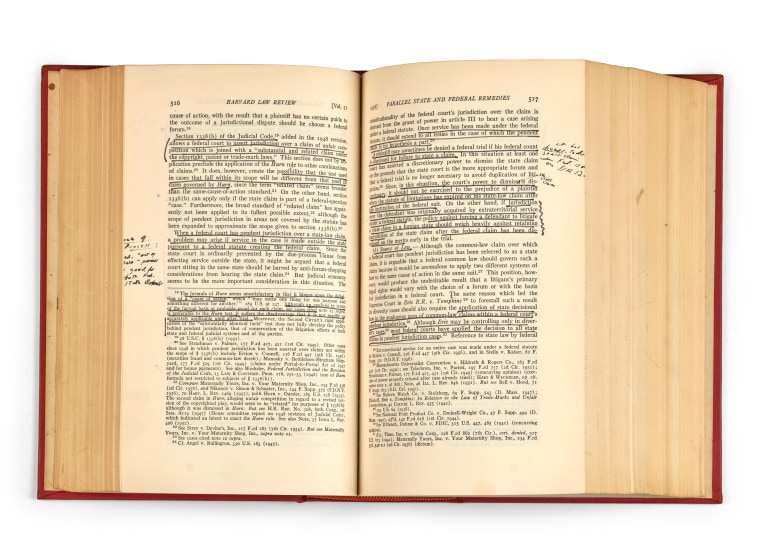 Ruth Bader Ginsburg's annotated copy of the 1957-58 Harvard Law Review.