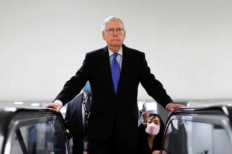 Image: Senate Minority Leader Mitch McConnell arrives at the Capitol on Jan. 12, 2022.