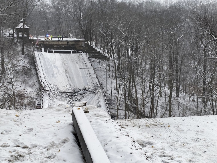 The Forbes Avenue bridge over Frick Park in Pittsburgh collapsed early Friday. 