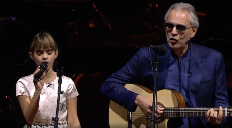Tenor Andrea Bocelli performed alongside his daughter, Virginia, for Savannah's surprise.