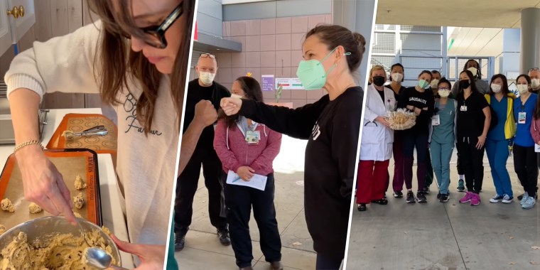 Jennifer Garner documented herself on TikTok making and delivery cookies to first responders.