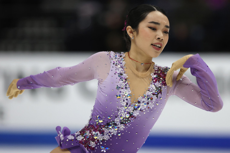 Karen Chen skates in the Ladies Free Skate during the U.S. Figure Skating Championships at Bridgestone Arena on January 07, 2022 in Nashville, Tennessee.