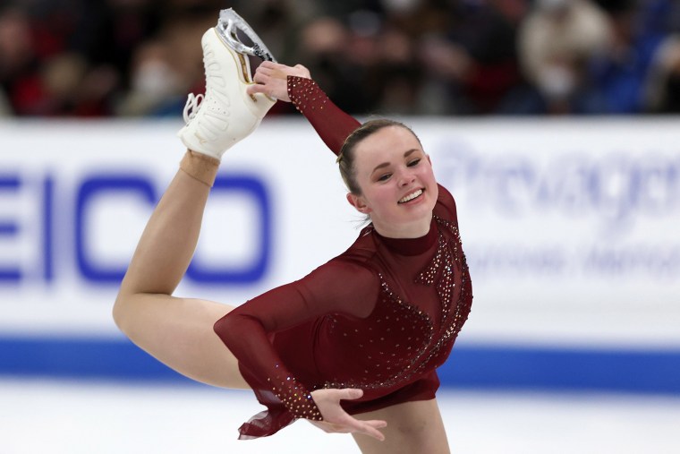 Mariah Bell skates in the Ladies Free Skate during the U.S. Figure Skating Championships at Bridgestone Arena on January 07, 2022 in Nashville, Tennessee.