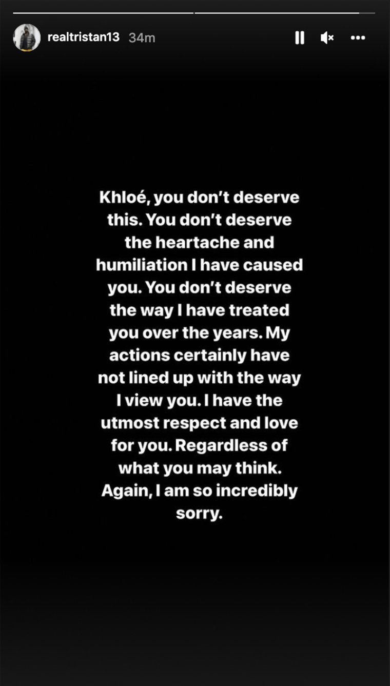 Thompson apologized to Kardashian on his public Instagram story.