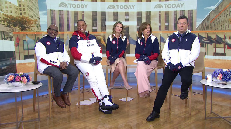 Al Roker, Craig Melvin, Savannah Guthrie, Hoda Kotb and Carson Daly all tried on the opening ceremony outfits live on TODAY.
