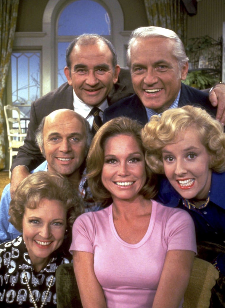 "The Mary Tyler Moore Show" (clockwise from top l.): Ed Asner, Ted Knight, Gavin Macleod, Mary Tyler Moore, Georgia Engel, and Betty White.