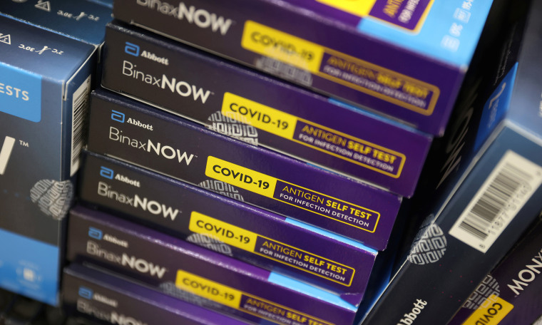 Image: Packages of BinaxNOW COVID-19 Antigen Self Test, manufactured by Abbott Laboratories, are seen in a store in Manhattan, New York