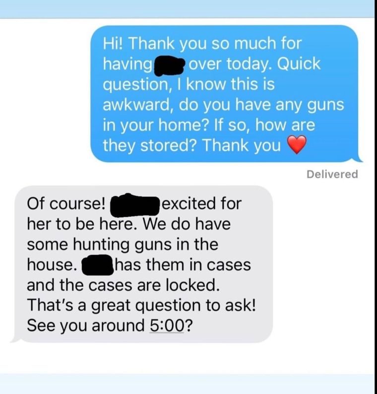 Kate Baer, a mother of four, offered easy-to-follow language for asking about guns in the home.