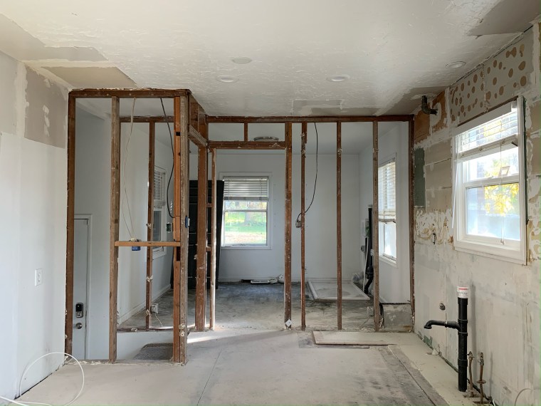 Aubrey Bennion's kitchen after demolition. Bennion said long periods of time would go between work. 