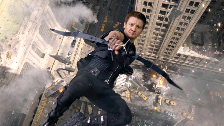 Now that he's a big star, Renner, seen here as Hawkeye, may not do his own makeup anymore.