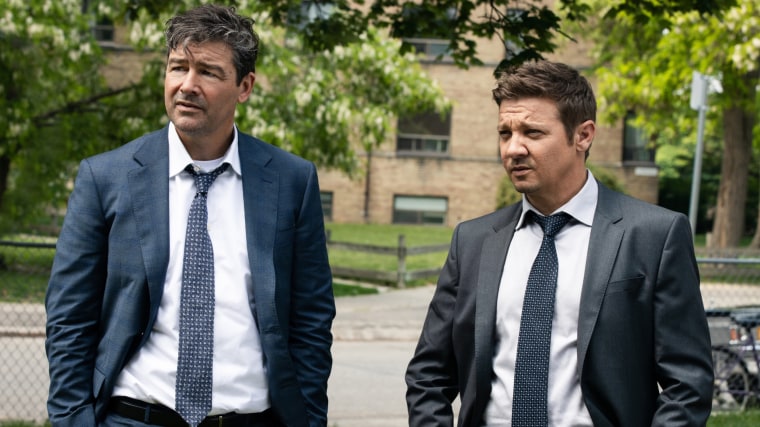 Renner, right, can currently be seen with Kyle Chandler on the Paramount + series "Mayor of Kingstown."