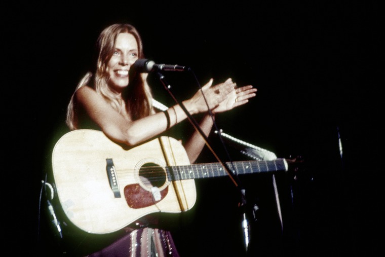 Joni Mitchell performs at the Community Center in Berkeley, California on March 1, 1974.