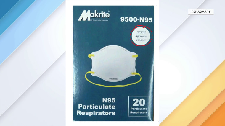 Circled in red is the "NIOSH" label to look out for when purchasing N95 masks.