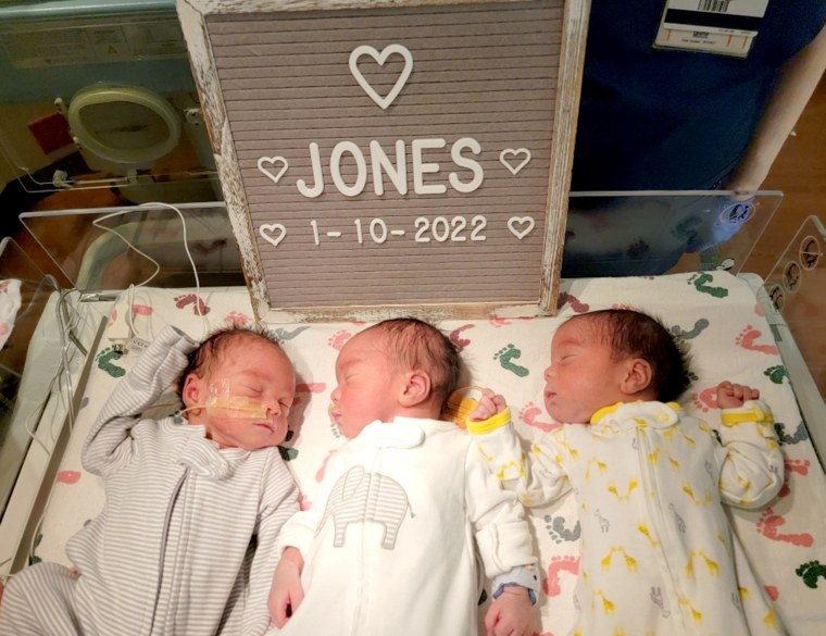 Baby A, Baby B and Baby C, brand new and pictured in the NICU.