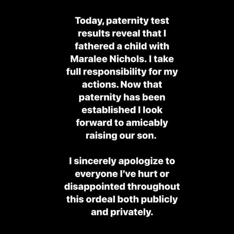 Mensaje de Tristan Thompson sobre prueba de paternidad.