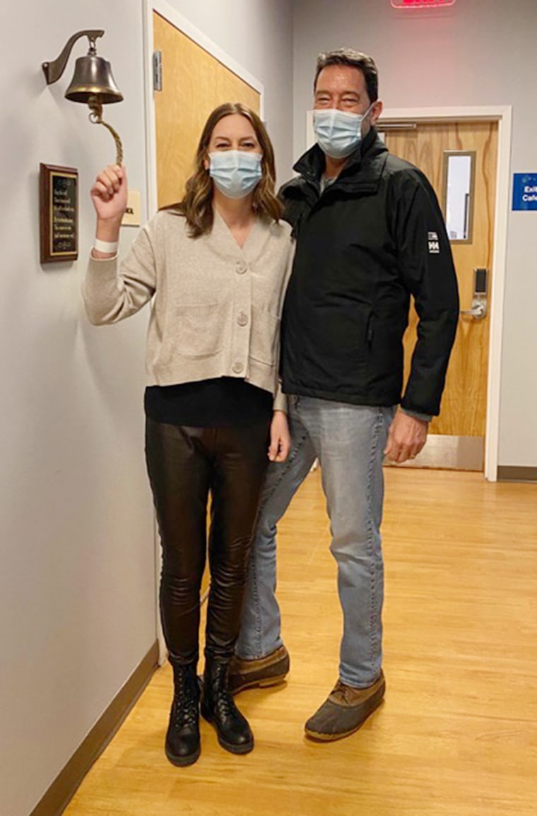 Miller and her husband shared a happy moment when she marked the last round of chemo in December.