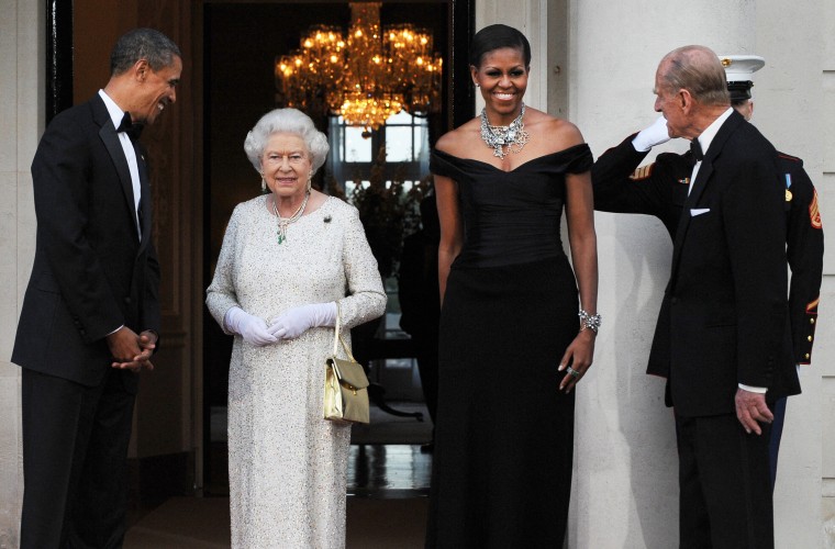 President Barack Obama and Michelle Obama with Queen Elizabeth and Prince Philip in 2011