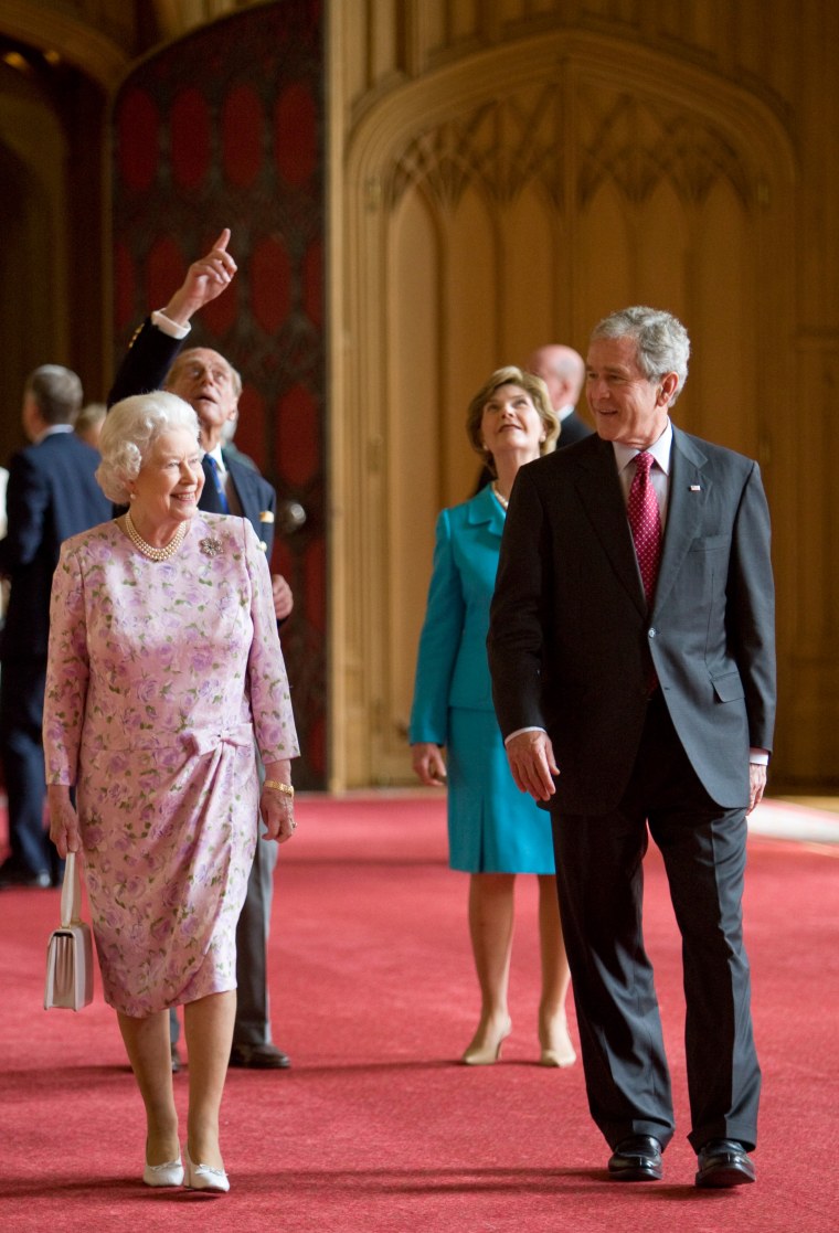George W Bush Visits Queen Elizabeth II At Windsor Castle
