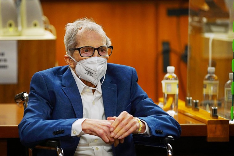 Robert Durst in a courtroom in Inglewood, Calif., as Judge Mark E. Windham gives instructions before opening statements in his trial in the murder of Susan Berman on May 18, 2021.