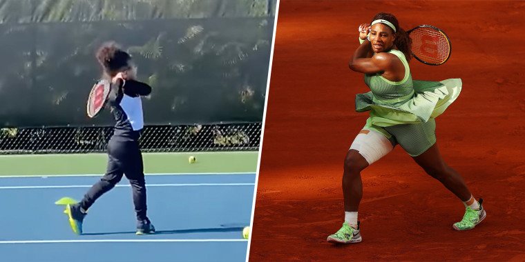 Serena Williams' 4-year-old daughter, Olympia, already has an impressive backhand.