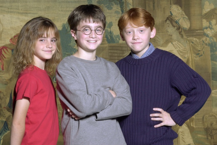 Pictures announced August 21, 2000 that the young actor Daniel Radcliffe, center, has been named as the young actor who will play Harry Potter, in the upcoming film adaptation of the popular books by J.K. Rowling. Newcomers Rupert Grint, right, and Emma W
