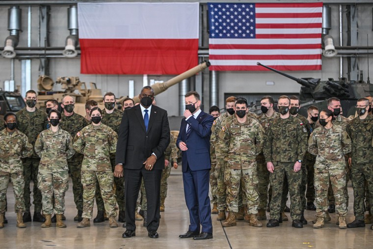 Image: U.S. Defence Secretary Austin Visits Troops At Polish Base