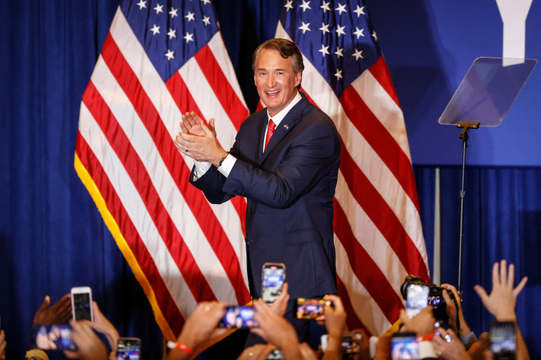 Image: Virginia Republican gubernatorial nominee Glenn Youngkin speaks during his election night party at a hotel in Chantilly, Va., on Nov. 3, 2021.