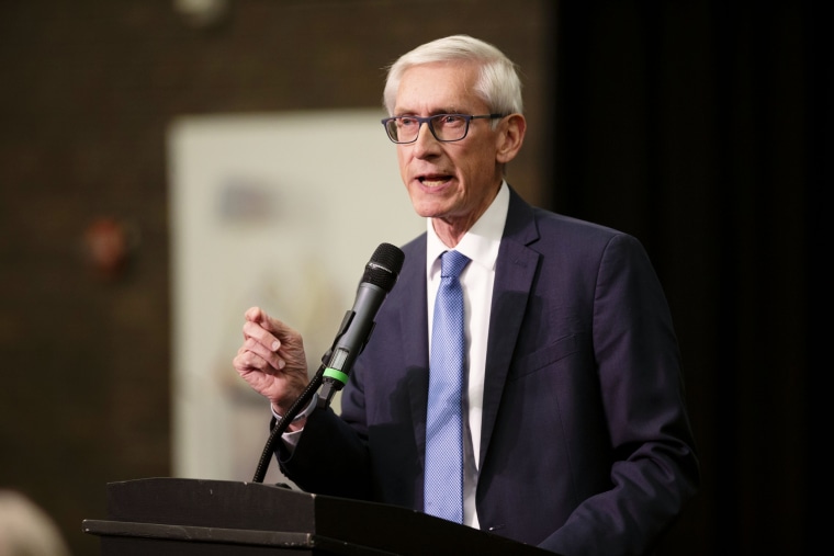 Tony Evers speaks during a campaign rally for Democratic candidates in Milwaukee on Oct. 22, 2018.