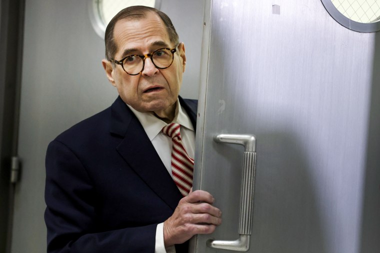 House Judiciary Committee Chairman Rep. Jerry Nadler, D-N.Y., speaks to reporters outside of a closed door meeting with Former White House counsel Don McGahn and the House Judiciary Committee in the Rayburn House Office Building on June 4, 2021.