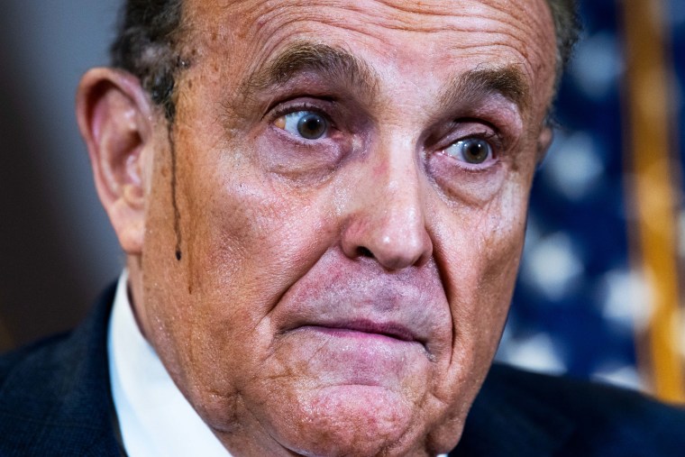 Rudy Giuliani conducts a news conference at the Republican National Committee on lawsuits regarding the outcome of the 2020 presidential election on Thursday, November 19, 2020.