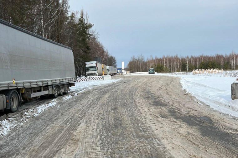 A truck stop near the Senkivka border crossing where drivers said they were concerned about Russian invasion.