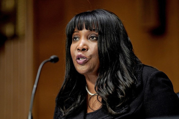 Dr. Lisa DeNell Cook, of Michigan, nominated to be a Member of the Board of Governors of the Federal Reserve System, speaks at a confirmation hearing on Feb. 3, 2022.