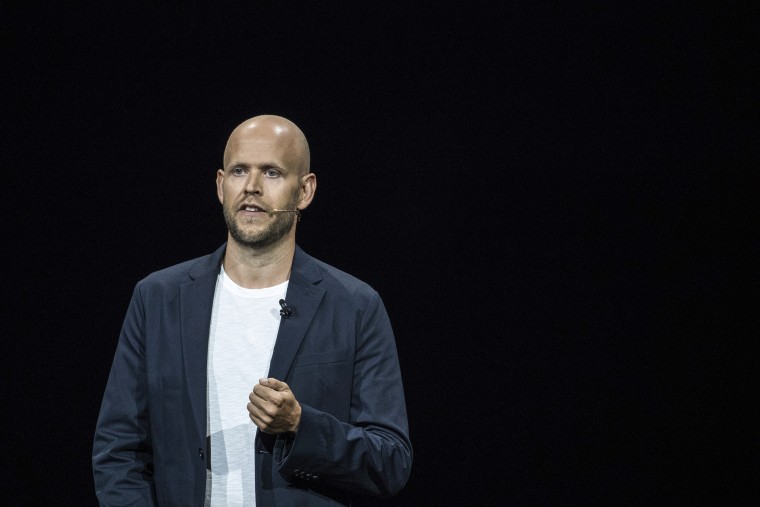 Daniel Ek, chief executive officer of Spotify, speaks during a product launch event on Aug. 9, 2018 Brooklyn, N.Y.