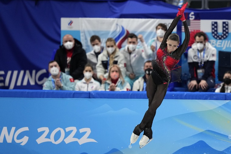 Kamila Valieva competes in the women's team free skate program during the figure skating competition at the 2022 Winter Olympics, on Feb. 7, 2022, in Beijing.