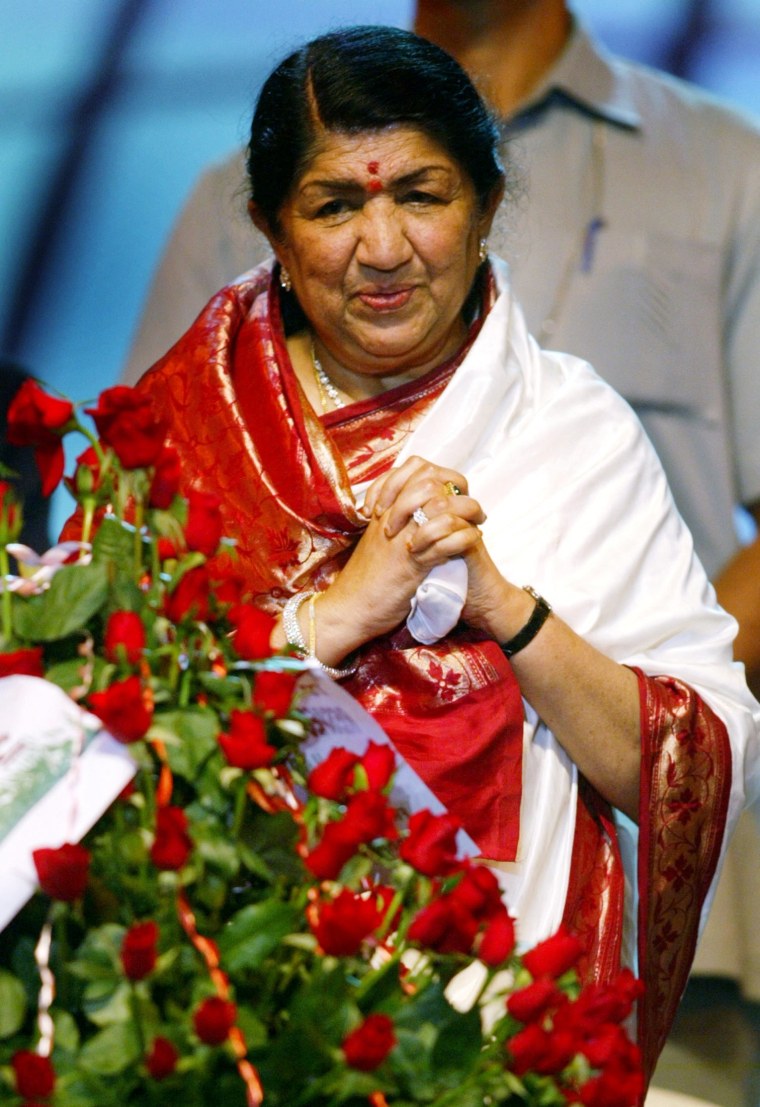 Bollywood playback singer Lata Mangeshkar during a birthday celebration in Bombay in 2003.