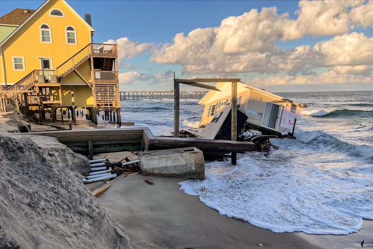 A collapsed beachfront home along Ocean Drive in Rodanthe, N.C., on Feb. 9, 2022.
